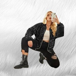 Sequin Black Bomber Jacket